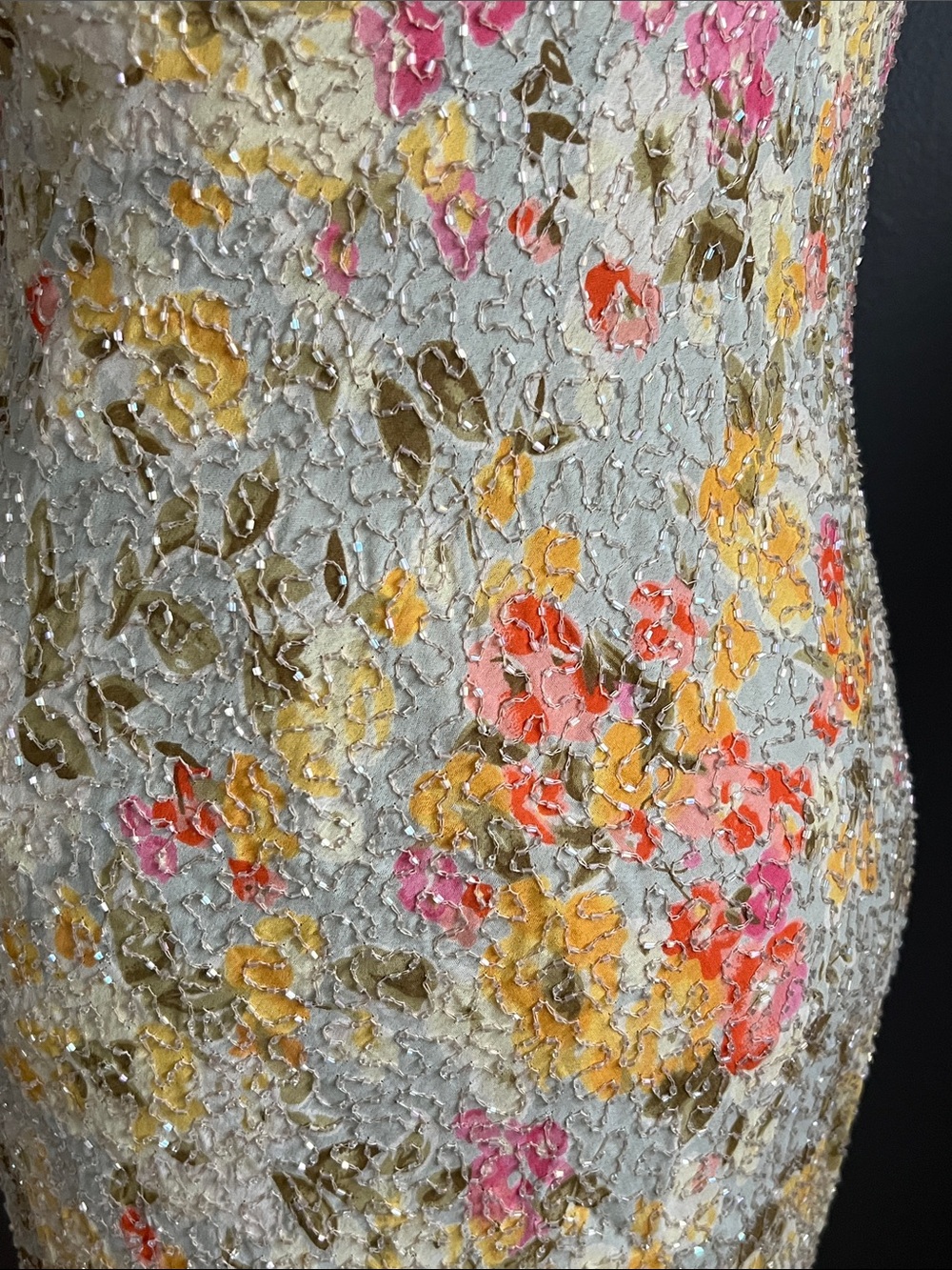 Vintage Sténay Floral Cowl-Neck Beaded Maxi Slip Dress - Picture 13 of 16